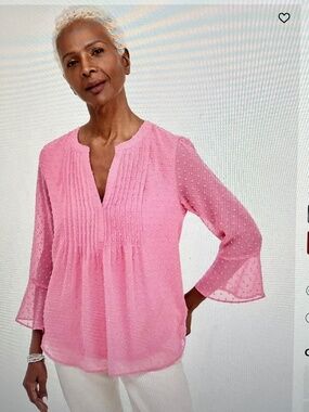 Charter Club PXL textured  top with Swiss dots and front pleats blouse